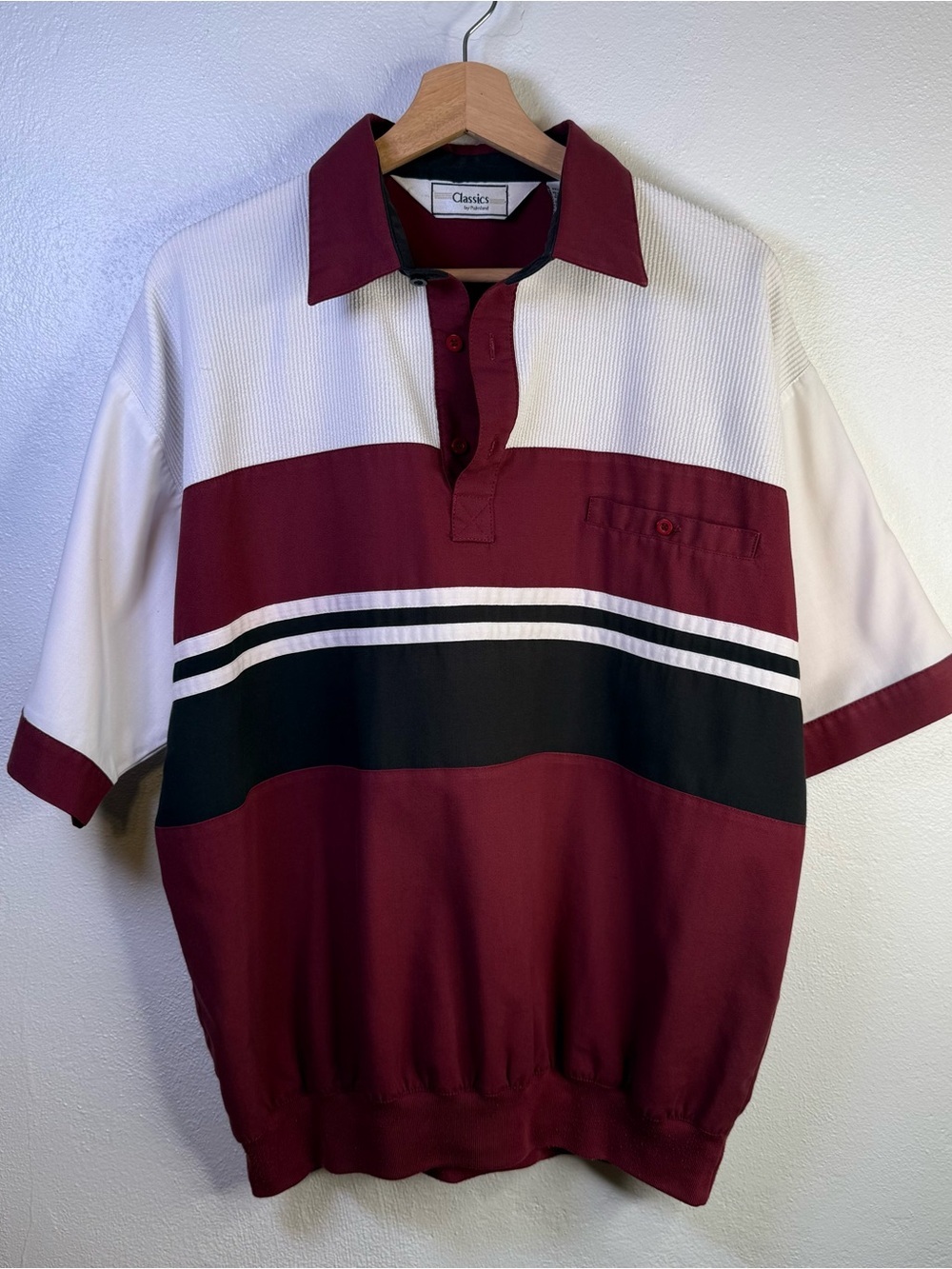 Classics by Pamland Men's Vintage Collared Maroon & White Polo, Banded Waist XL